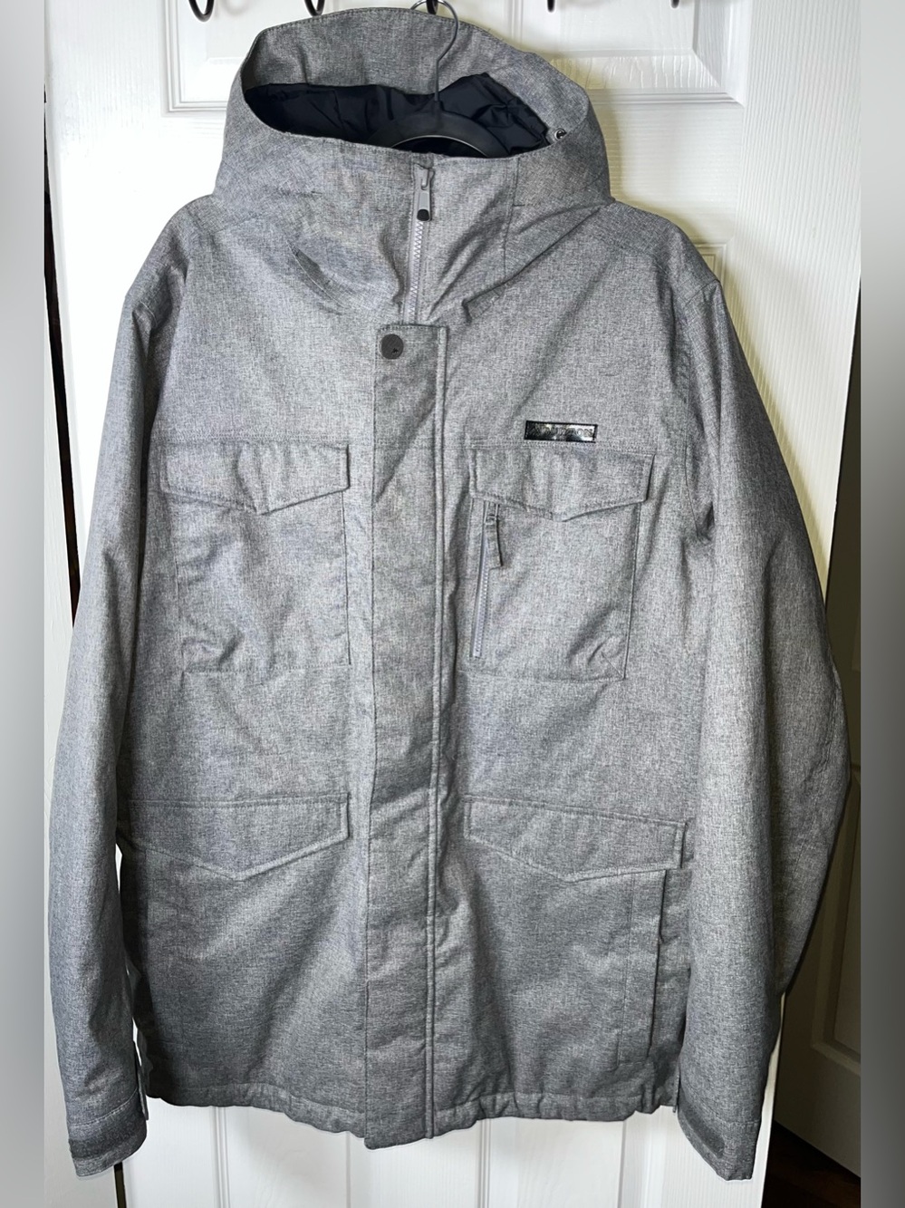 Men's Burton Gray Hooded Covert Winter Jacket Snowboarding Skiing Size Large